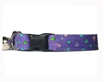 Purple Cat Collar,  Heart Dog Collar Boy, Kitten Collar with Bell, Small Dog Accessories, Spring Cat Collar, Love Dog Collar, Cute Cat Gifts