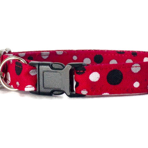 Polka Dot Cat Collar, Red Cat Collar, Red Polka Dot Dog Collar, Fancy Cat Collar, Breakaway Cat Collar with Bell, Cute Cat Gift for Cats