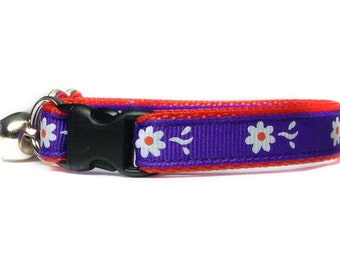 Summer Cat Collar, Purple Floral Dog Collar, Breakaway Kitten Collar with Bell, Small Dog Accessories, Cat Adoption Gift, Dog Gifts for Dogs