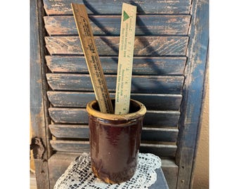 Antique Primitive Stoneware Crock Albany Slip Brown Glaze Farmhouse Kitchen Pot