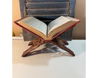 Vintage Hand Carved Wooden Folding Book Stand Quran Bible Holder Lectern Rehal