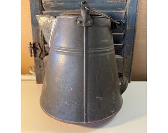 Antique Primitive Galvanized Coffee Pot Copper Bottom Rustic Farmhouse Boiler