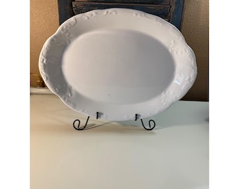 Vintage Perfect Ironstone White Oval Serving Platter Embossed Scroll Border