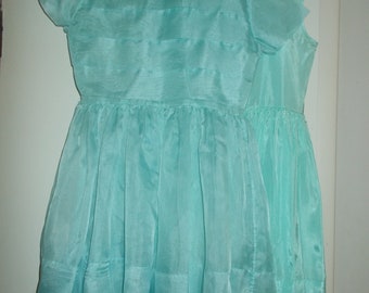 Vintage 60's Little Girls Party Dress-Spring/Summer Dressy Dress Dress Sheer Aqua Blue Chiffon Full Gathered Skirt with Liner Dress