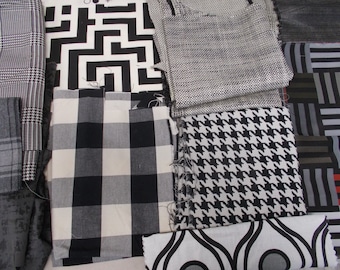 Designer Home Decor Fabric Remnant Assortment Bundle Black and White Color Scheme