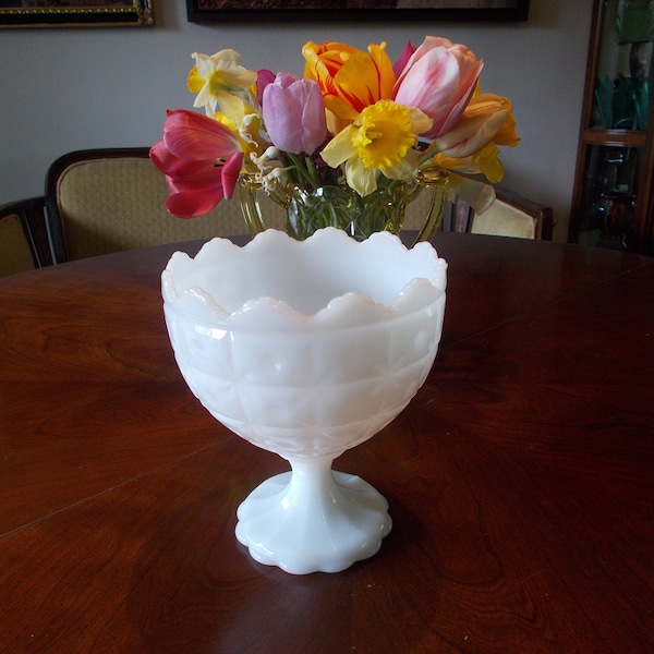 Vintage White Milk Glass Footed Compote Vase Brody Cleveland