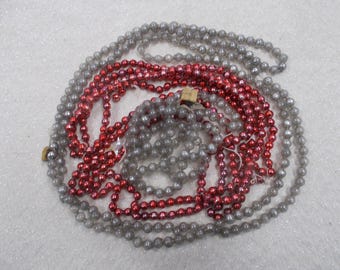 Vintage-Antique Mercury Glass Beaded Christmas Garlands Red and Silvery Set of 2