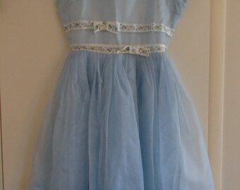 Vintage 60's Young Girls Party Dress Spring /Summer Dress Sheer Blue Chiffon Lined EB Sophisticate by Riegel & Dechter