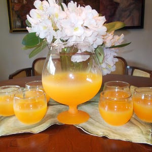 Ensemble cocktail Blendo vintage : pichet orange givré avec verres Roly Poly