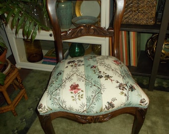 Vintage Wood Frame Eastlake Chair with Floral Embroiderey Upholstery