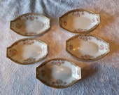 Set of 5 Vintage Nippon Moriage Dishes Nuts- Salt Cellers- Butter Pats- Trinkets- Tea Bags