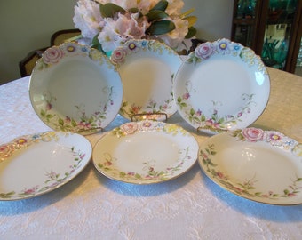Vintage Hand Painted Fine China Plates Set of Six "Rossetti" Made in Japan 8"