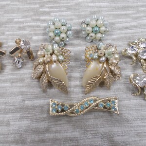 Vintage Jewelry Assortment Cluster and Drop Earrings Rhinestones Gold Tone Barrette