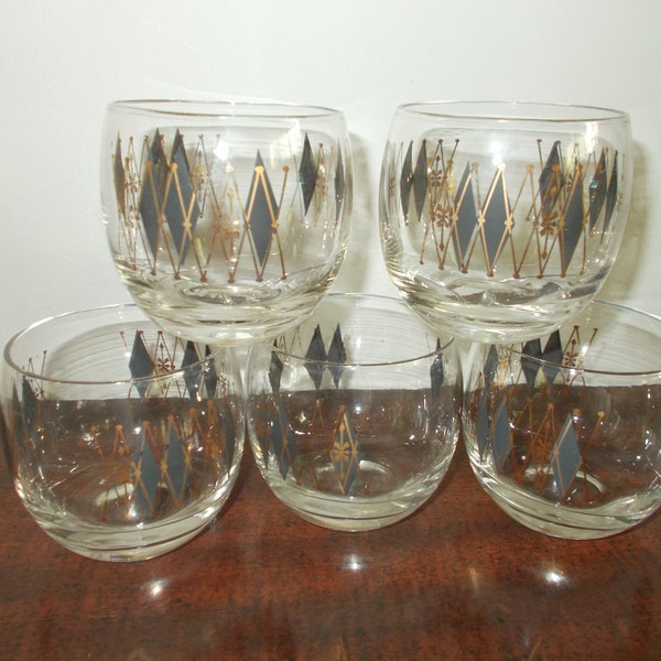 Vintage MCM Harlequin Roly Poly Cocktail Glasses Set of 5