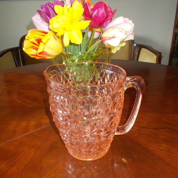 Vintage Pink Depression Glass Pitcher Diamond Pattern