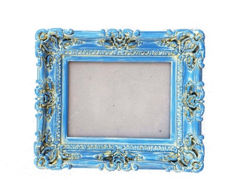 Handmade Ornate Baroque Picture Frame, Vintage Blue with Gold (12x16)