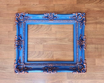 12x16 Blue Photo Frame, Ornate Decorative Picture Frame, Baroque Wall Vintage Frame, Fancy Frame, Painting, Kids Decorating, Original Frame