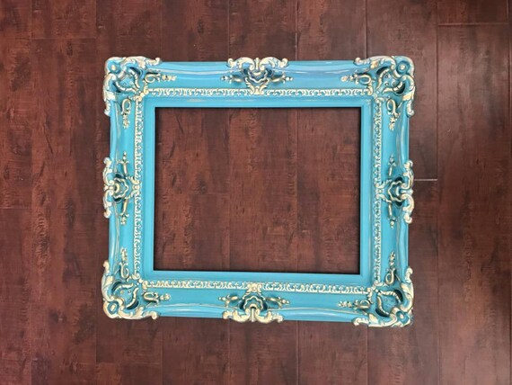 16x20 Shabby Chic Frame, Baroque Turquoise Frame for Canvas or Art Paint,  Large Pictures Frames, Ornate 