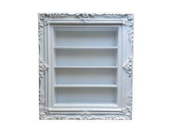 Ornate White Wall Display Shelf: Spice Rack, Essential Oil Storage (20x24)