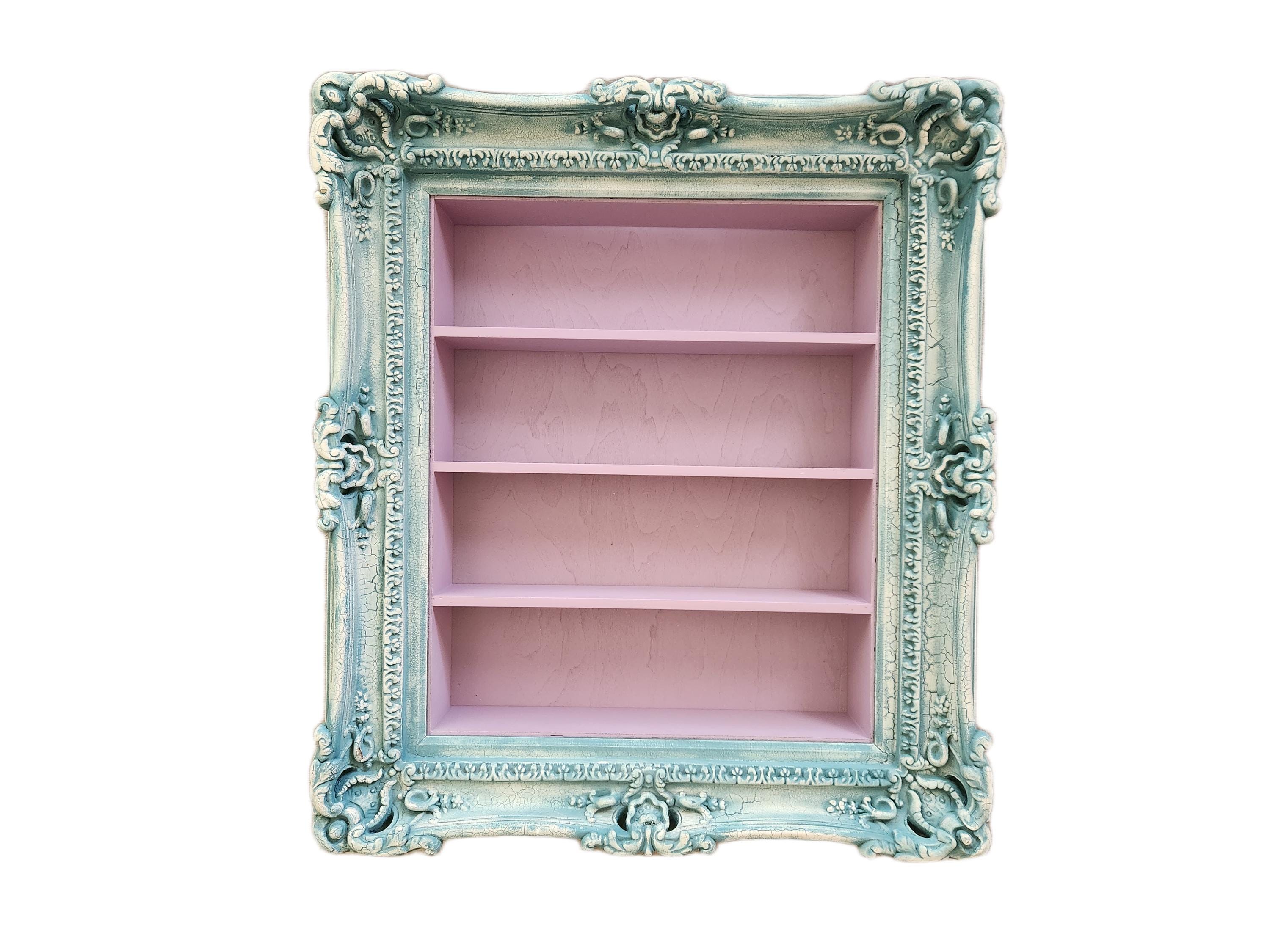 Vintage Ornate Wall Shelf: Distressed Blue Spice Rack Display