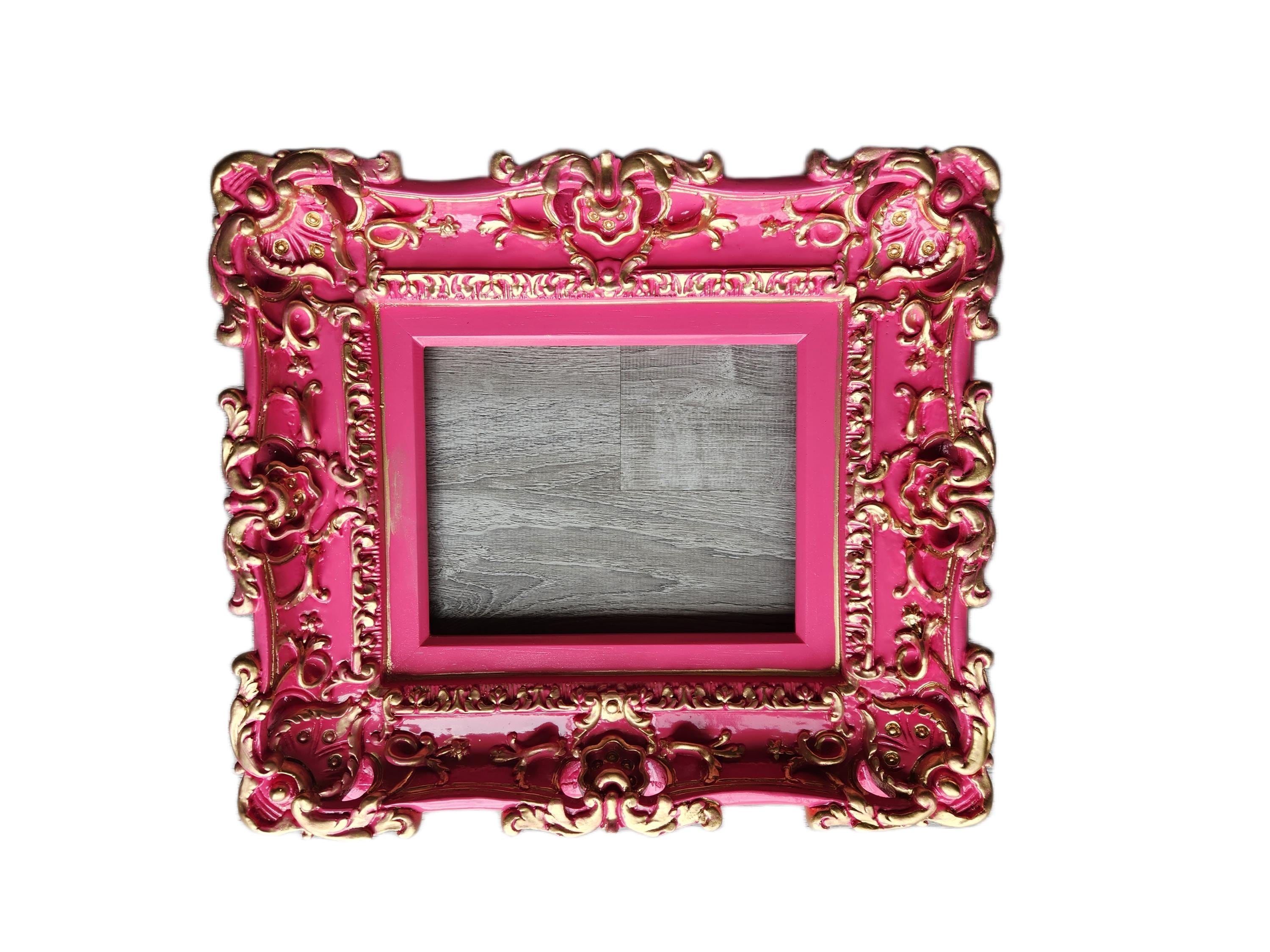 Berry Pink Baroque Photo Frame: Ornate Gold Accent, 8.5x11 Art