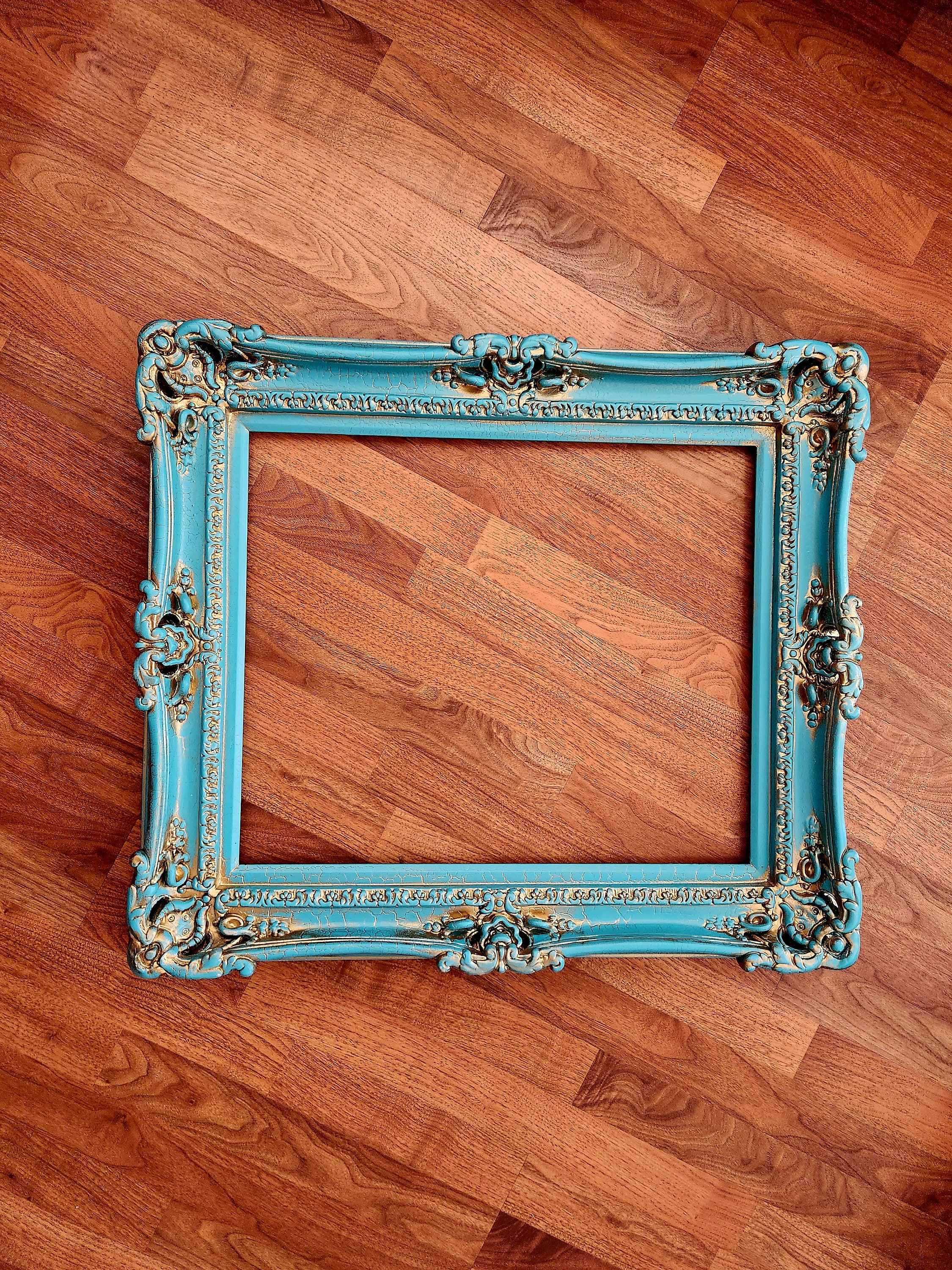 16x20 Shabby Chic Frame, Baroque Turquoise W/gold, Frame for Canvas or Art  Paint, Large Pictures Frames, Cottage Chic Ornate Style 