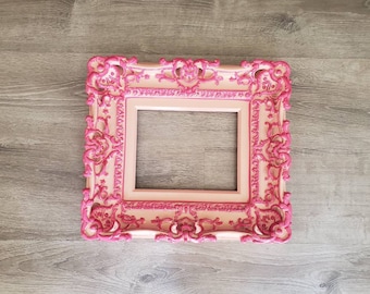 8x10 Cottage chic pink frame, baroque baby picture frames, art frames, wall photo frame, photography ideas, two tone pink shadows