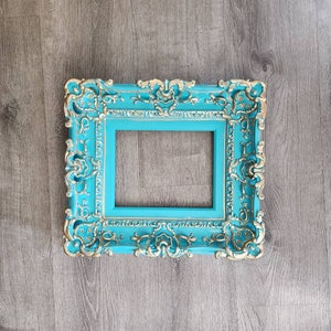 Turquoise Baroque Picture Frame: Ornate Gold Accent, 8.5x11
