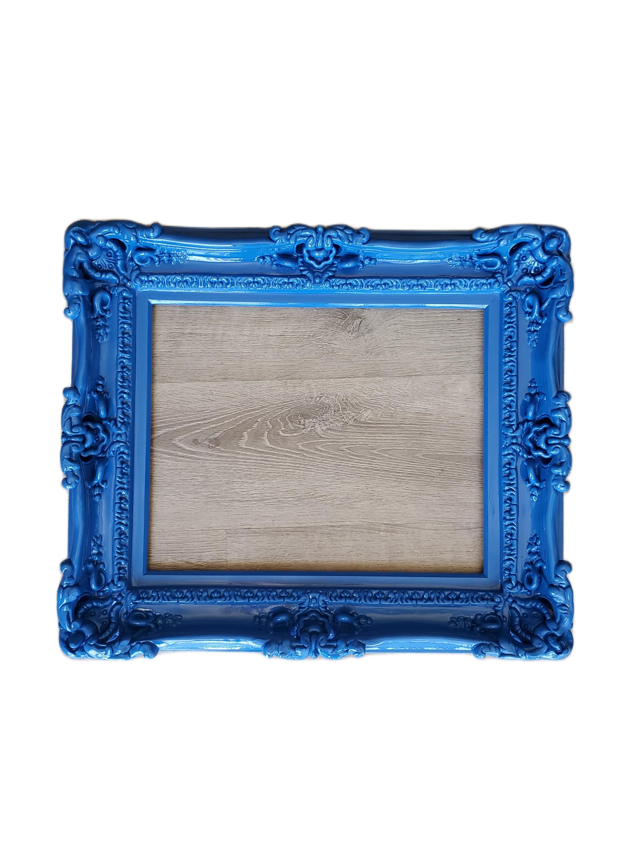 Bright Blue Ornate Picture Frame: Baroque Style, 12x16, Handmade