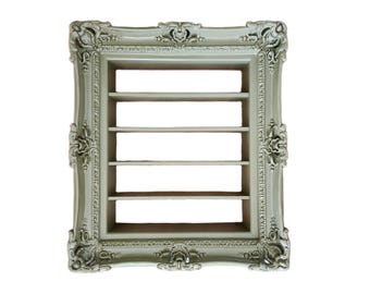 Sage Green Ornate Wall Display Shelf: Essential Oil, Spice Rack (20x24)