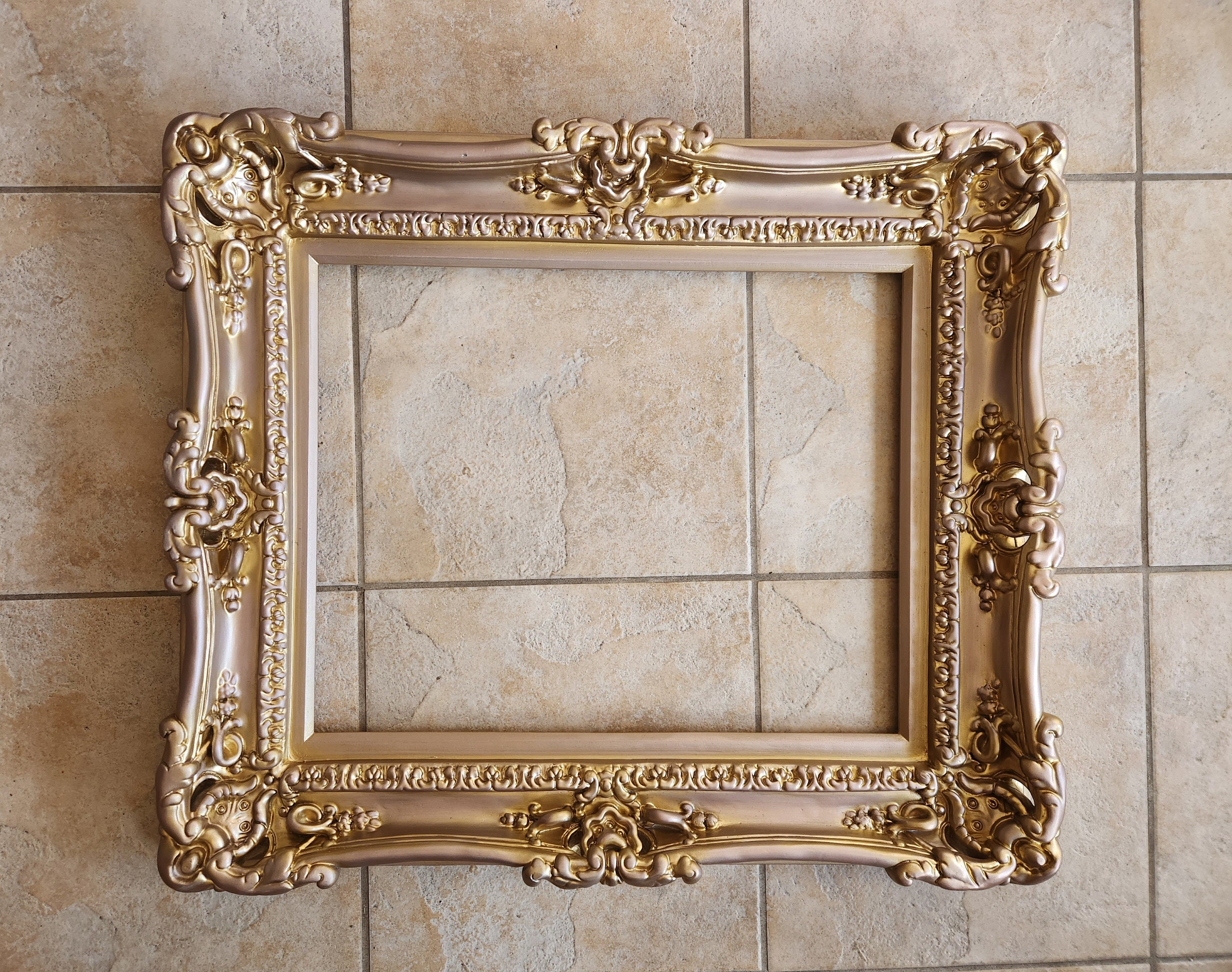 16x20 Handmade Distressed Baroque Frame: Rose Gold Ornate Wedding