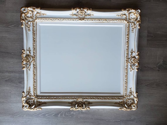 20x24 Ornate White Picture Frame: Colonial Gold Accent, Handmade