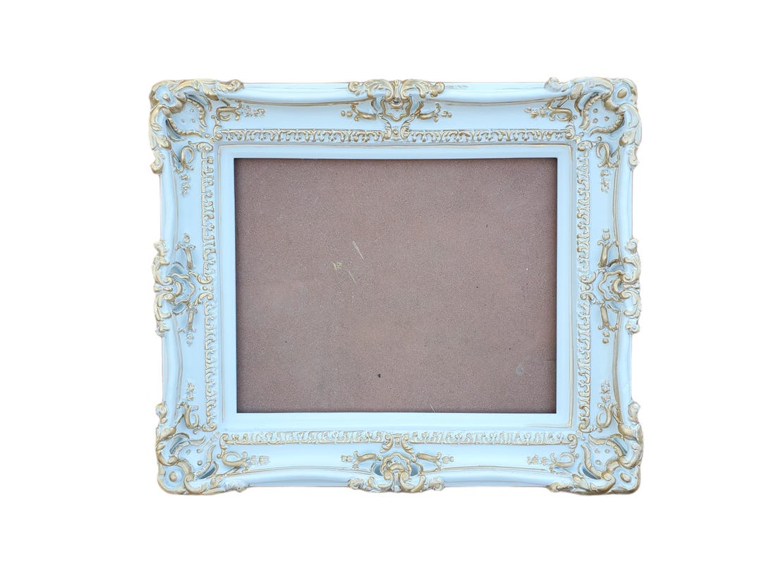 Handmade Ornate Picture Frame: Shabby White With Gold Accent