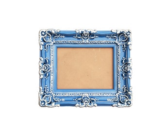 8x10 Ornate Blue Picture Frame: Baroque Style, Silver Accent