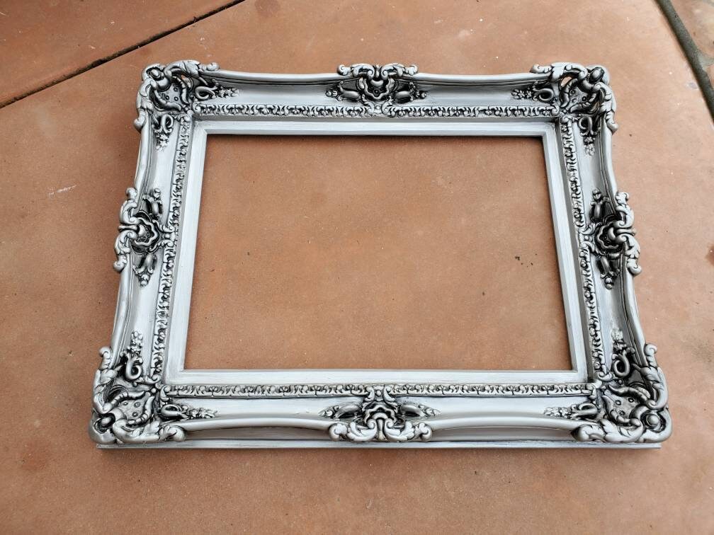 20x24 Vintage Silver Picture Frame: Ornate Baroque Colonial Style