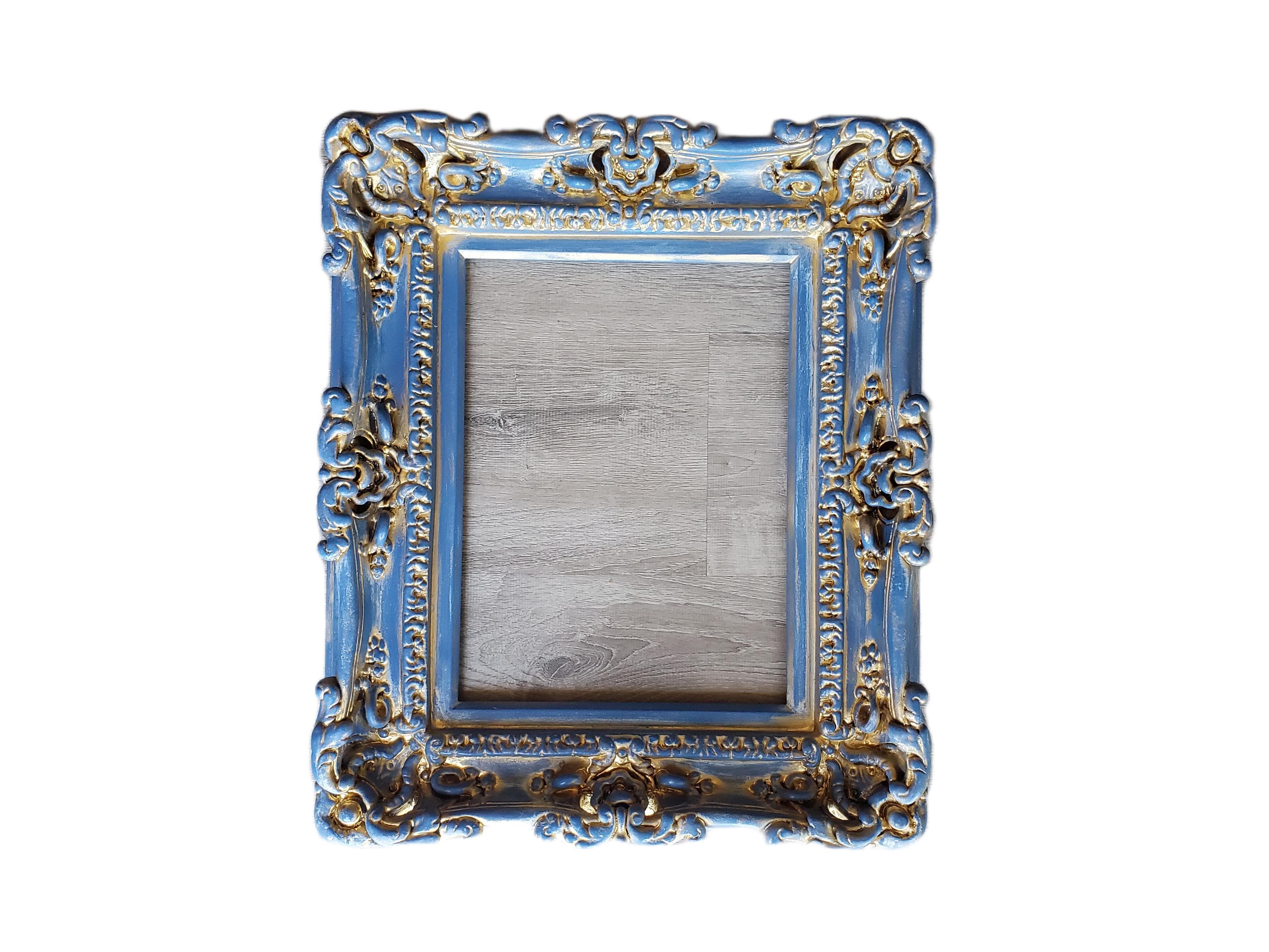 Handmade Shabby Chic Picture Frame: Blue & Gold Baroque Wall