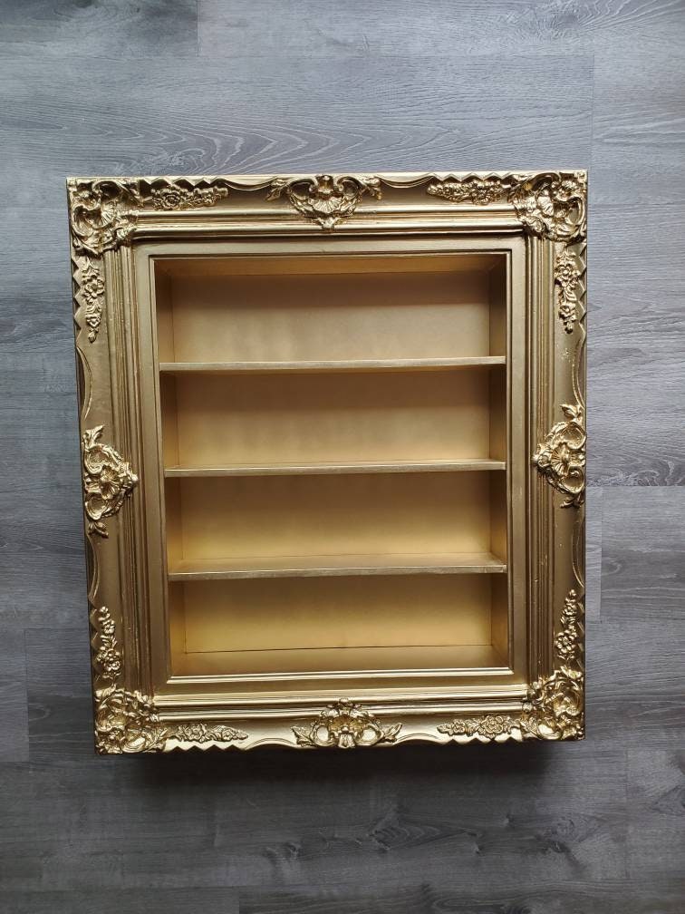 Ornate Gold Wall Frame Shelf: Shabby Chic Hanging Display (20x24