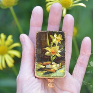 Pocket Art-Boxed Art-Original Gemälde-Öl auf Leinwand-Vogel-Blumen-Metamorphose-Kleine-Miniatur