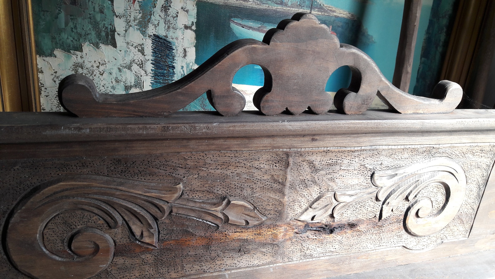 Large Handcarved Rustic Wooden Headboard Etsy UK