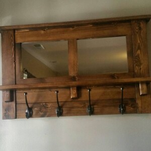 Rustic Mirrored Coat Rack, Entryway Shelf with Hooks image 4