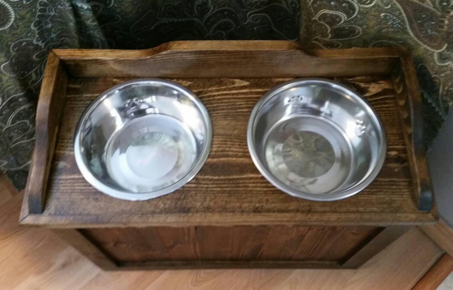 Raised Rustic Dog Feeder With Storage Elevated Dog Feeder Etsy