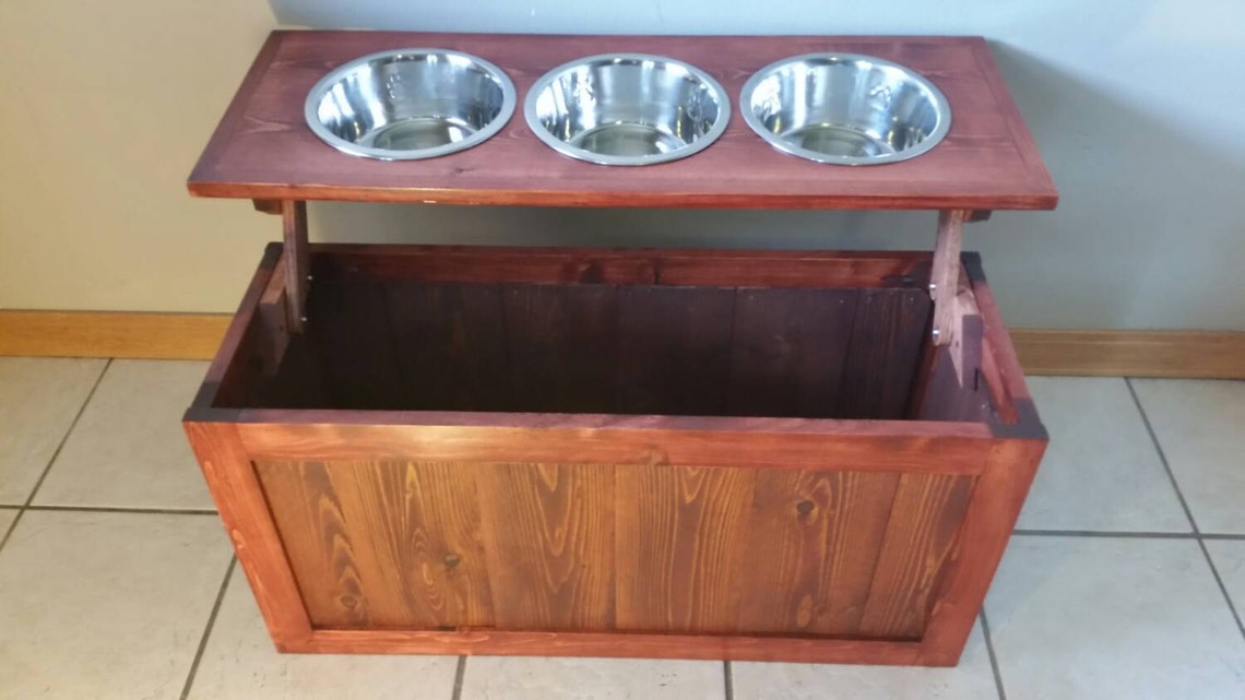 Raised Dog Feeder With Storage 3 Bowl Dog Feeder Pet Feeder Etsy