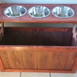 Raised dog feeder with storage, 3 bowl dog feeder, pet feeder, western feeder, elevated feeder, three bowl, dog feeder, large dogs image 2