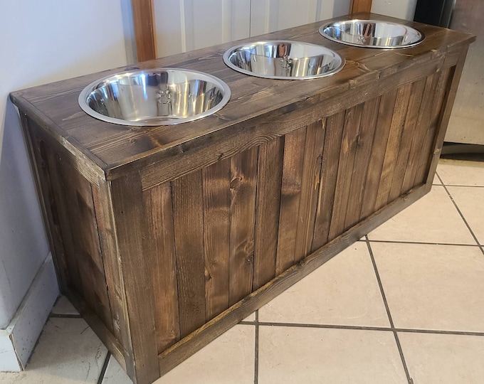 Extra Large Rustic Dog Feeder, Great Dane Dog Feeder, Wood Elevated Dog
