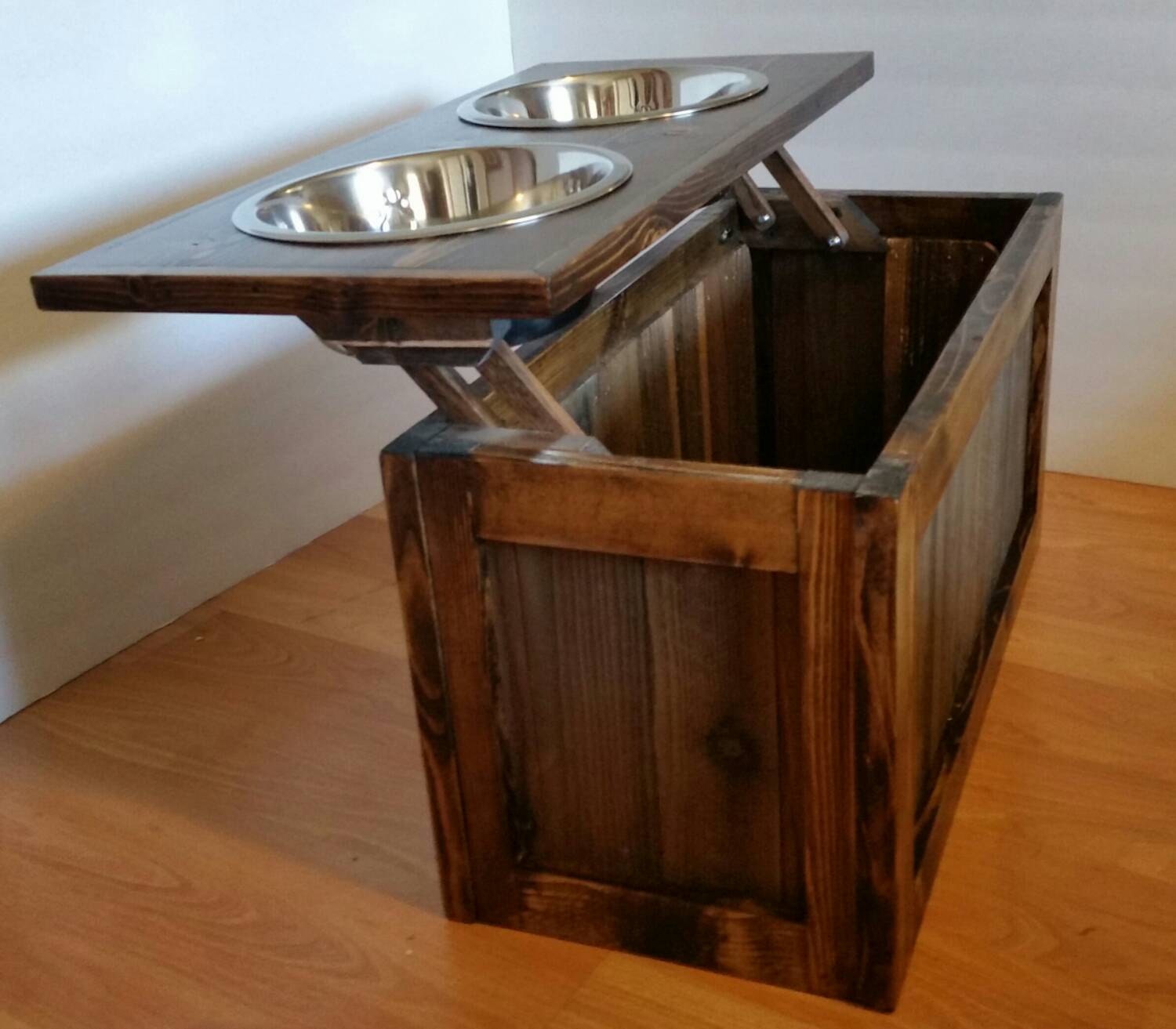 Elevated Dog Feeder With Storage Rustic Dog Feeder 2 Bowl Etsy