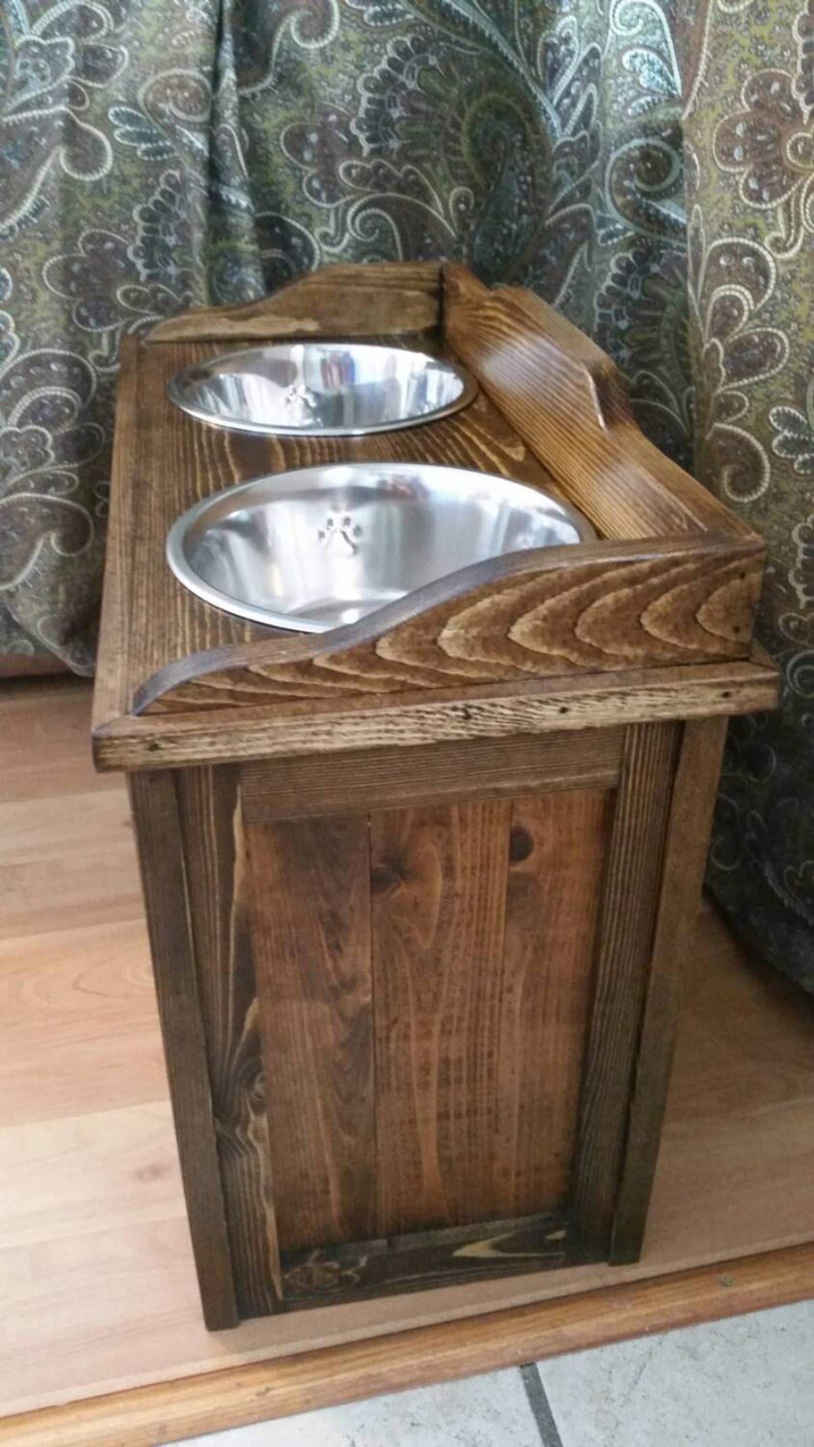Raised Rustic Dog Feeder With Storage Elevated Dog Feeder Etsy