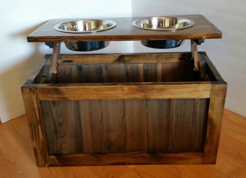 Elevated Dog Feeder With Storage Rustic Dog Feeder 2 Bowl Etsy