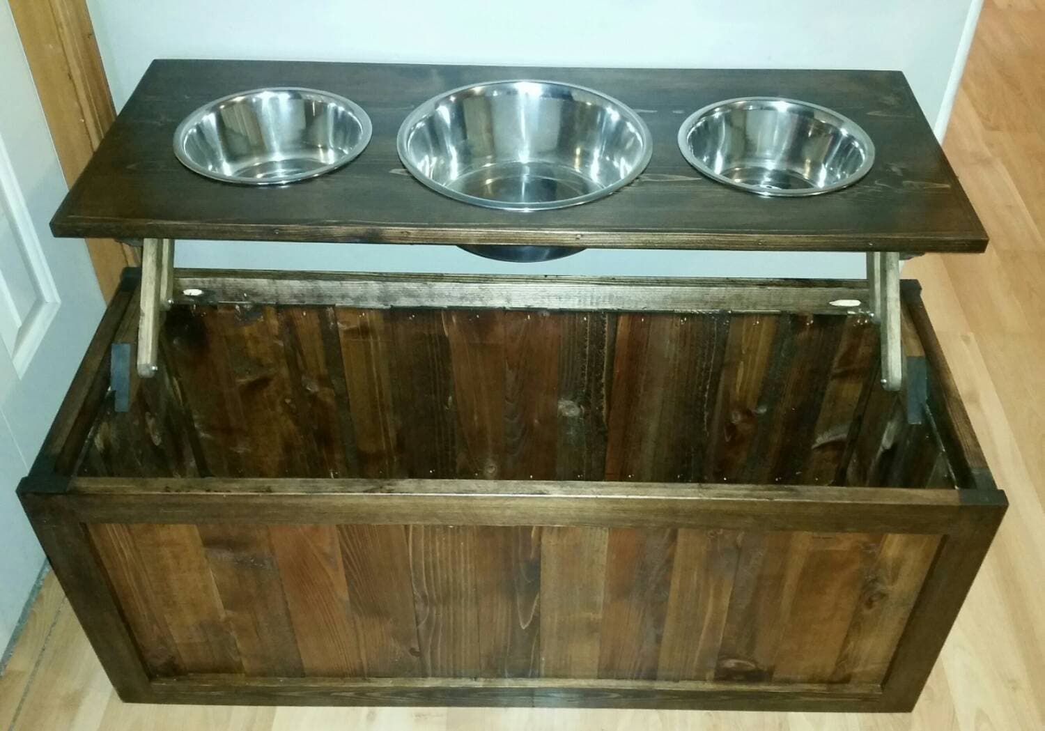 Dog Bowl Stand With Storage Perfect for Two Large Dogs. Rustic 