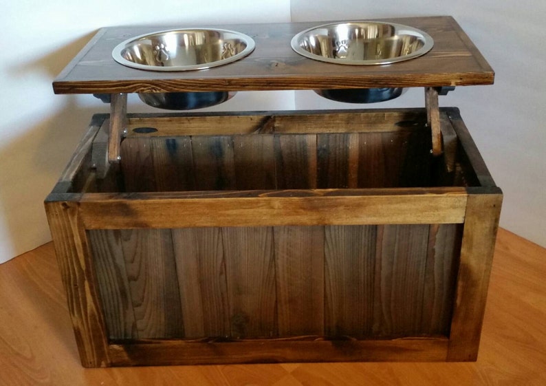 Elevated Dog Feeder With Storage Rustic Dog Feeder 2 Bowl Etsy