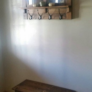 Rustic Mirrored Coat Rack, Entryway Shelf with Hooks image 2